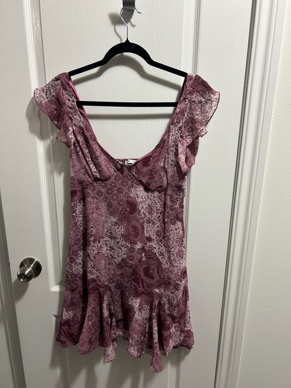 Bershka Mauve Paisley Ruffle Mini Dress